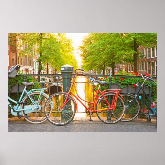 アムステルダムの橋の上にバイクオランダ ポスター (正面)