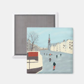 アムステルダムの氷のスケートで滑るは、冬の運河で マグネット (正面/裏面)