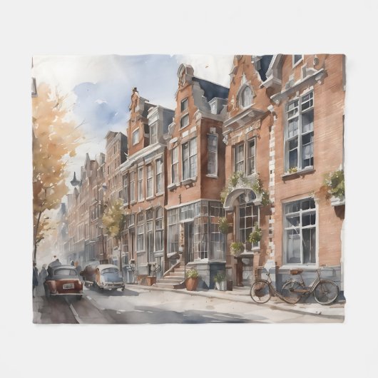 アムステルダムの絵画水彩色 フリースブランケット (正面(横))