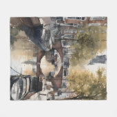 アムステルダムの絵画水彩色 フリースブランケット (正面(横))