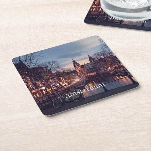 アムステルダムの街並み写真 スクエアペーパーコースター (アングル)