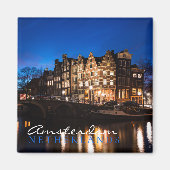 アムステルダムの運河の家の夜 マグネット (正面)