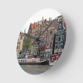 アムステルダムの運河の家 ラウンド壁時計 (傾斜)