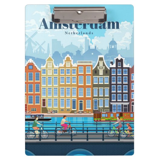 アムステルダムへの旅行アート クリップボード (正面)
