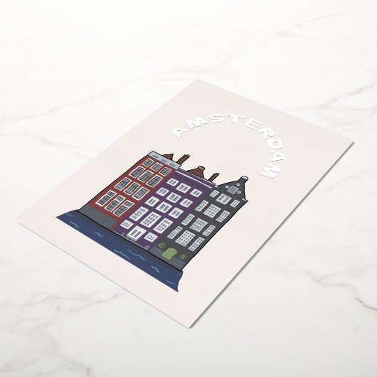アムステルダムアイコニックアーキテクチャアートイラストレーション 箔シーズンカード (回転した状態)