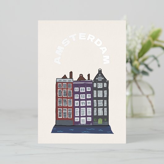 アムステルダムアイコニックアーキテクチャアートイラストレーション 箔シーズンカード (立ち正面)