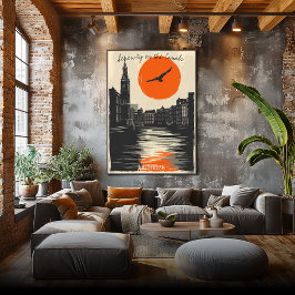 アムステルダムアットデュスク – ミニマリスト運河リフレクション ポスター