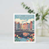 アムステルダムオランダイラストレーショントラベルバイク ポストカード (スタンド正面)