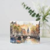 アムステルダムオランダウォーターカラーパノラマビュー ポストカード (スタンド正面)