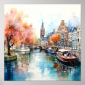 アムステルダムオランダウォーター絵画カラー ポスター (正面)