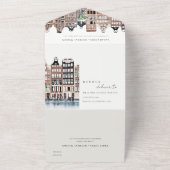 アムステルダムオランダカナルウォーターカラーランドスケー結婚ズ オールインワン招待状 (外側)