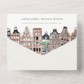 アムステルダムオランダカナルウォーターカラーランドスケー結婚ズ オールインワン招待状 (裏面)