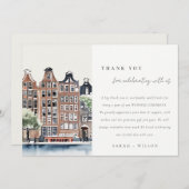アムステルダムオランダカナルウォーターカラーランドスケー結婚ズ サンキューカード (正面/裏面)