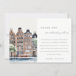 アムステルダムオランダカナルウォーターカラーランドスケー結婚ズ サンキューカード