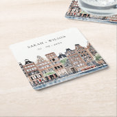 アムステルダムオランダカナルウォーターカラーランドスケー結婚ズ スクエアペーパーコースター (アングル)