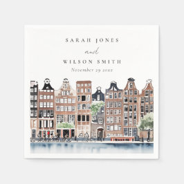 アムステルダムオランダカナルウォーターカラーランドスケー結婚ズ スタンダードカクテルナプキン