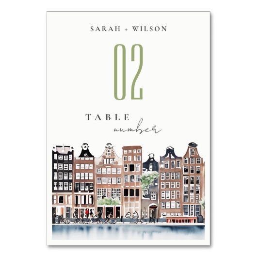 アムステルダムオランダカナルウォーターカラーランドスケー結婚ズ テーブルナンバー (正面)