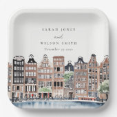 アムステルダムオランダカナルウォーターカラーランドスケー結婚ズ ペーパープレート (正面)