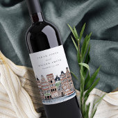 アムステルダムオランダカナルウォーターカラーランドスケー結婚ズ ワインラベル