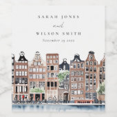 アムステルダムオランダカナルウォーターカラーランドスケー結婚ズ ワインラベル (シングルラベル)