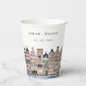 アムステルダムオランダカナルウォーターカラーランドスケー結婚ズ 紙コップ (裏面)