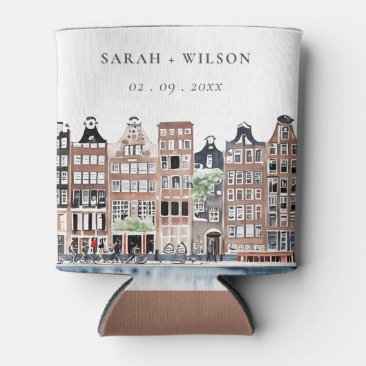 アムステルダムオランダカナルウォーターカラーランドスケー結婚ズ 缶クーラー (正面)