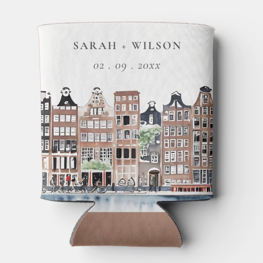 アムステルダムオランダカナルウォーターカラーランドスケー結婚ズ 缶クーラー (裏面)