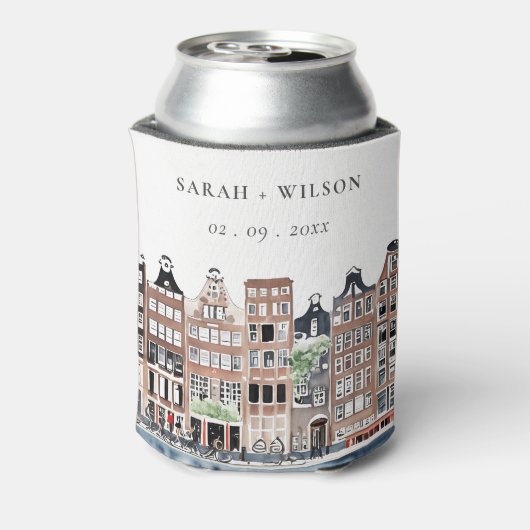 アムステルダムオランダカナルウォーターカラーランドスケー結婚ズ 缶クーラー (缶裏面)