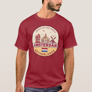 アムステルダムオランダシティスカイラインエンブレム Tシャツ