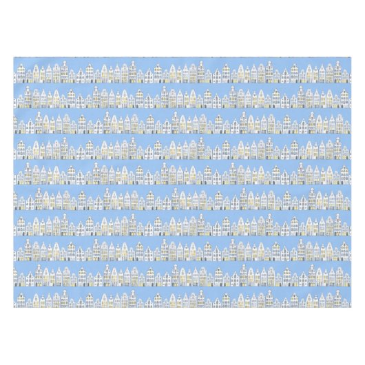 アムステルダムオランダハウスウォーターカラービレッジブルー テーブルクロス (正面(横))