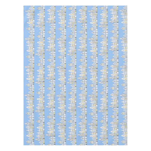 アムステルダムオランダハウスウォーターカラービレッジブルー テーブルクロス (正面)