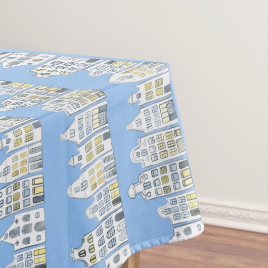 アムステルダムオランダハウスウォーターカラービレッジブルー テーブルクロス (インサイチュ)