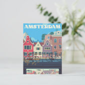アムステルダムオランダヴィンテージトラベルイラストレーション ポストカード (スタンド正面)