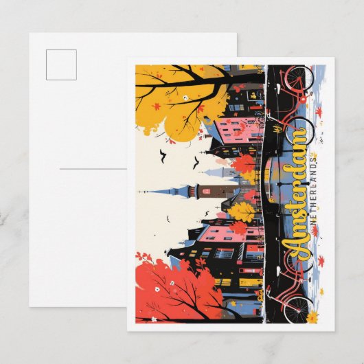 アムステルダムオランダヴィンテージトラベルイラストレーション ポストカード (正面/裏面)