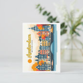 アムステルダムオランダヴィンテージトラベルイラストレーション ポストカード (スタンド正面)