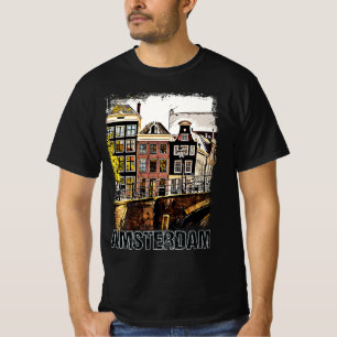 アムステルダムオランダヴィンテージトラベルポスターレトロ Tシャツ