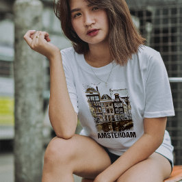 アムステルダムオランダヴィンテージトラベルポスターレトロ Tシャツ