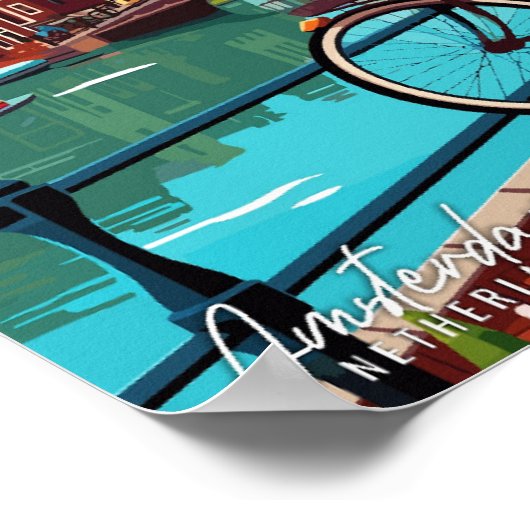 アムステルダムオランダヴィンテージ旅行イラストレーション ポスター (角)