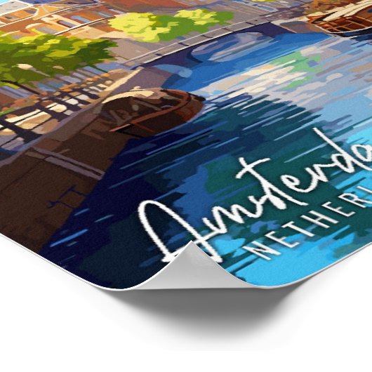 アムステルダムオランダヴィンテージ旅行イラストレーション ポスター (角)