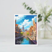 アムステルダムオランダヴィンテージ旅行イラストレーション ポストカード (スタンド正面)