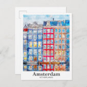 アムステルダムオランダ旅行水の色ハンドドロー ポストカード (正面/裏面)