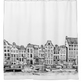 アムステルダムカナルオランダシティスケープイラストレーション シャワーカーテン (正面)