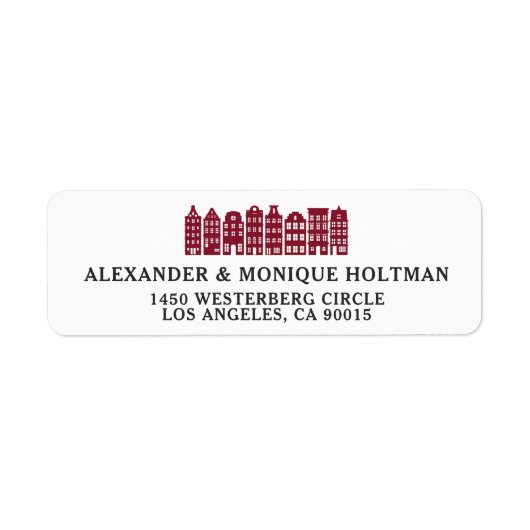 アムステルダムカナルローハウスオランダレッド差出人住所 ラベル (正面)