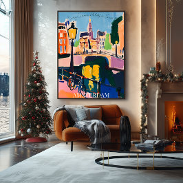 アムステルダムカナールとフォーヴィストの自転車芸術的 ポスター