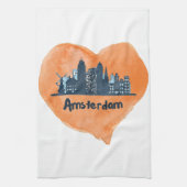 アムステルダムカラフルシティスカイラインウォーターカラーハートP キッチンタオル (縦)