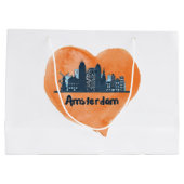アムステルダムカラフルシティスカイラインウォーターカラーハートP ラージペーパーバッグ (裏面)