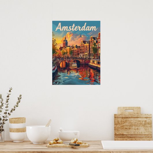 アムステルダムサンセットセレニティ:カナルクルーズ ポスター (キッチン)