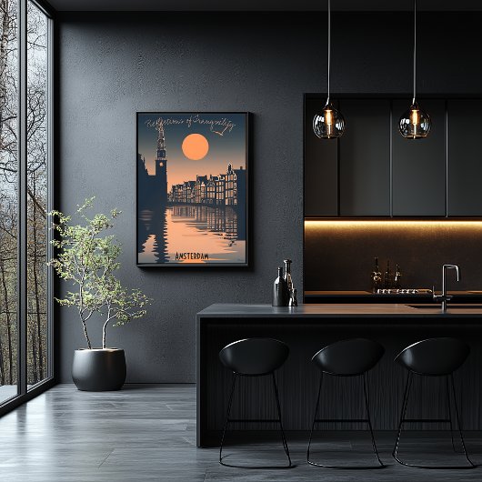 アムステルダムサンセット – 運河シルエットリフレクション ポスター