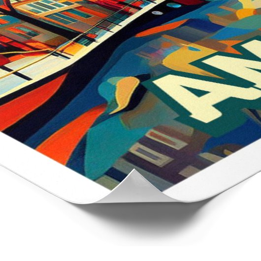 アムステルダムシティオランダ芸術的カラフル ポスター (角)