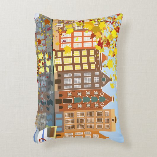 アムステルダムシティカナルアカラフルントリーピロー アクセントクッション (正面(垂直))